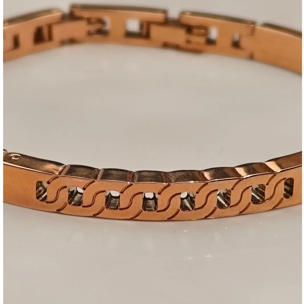 Rose Gold Tone Geometric Chain Link Cutout Hinged Bangle Bracelet Adjustable‎